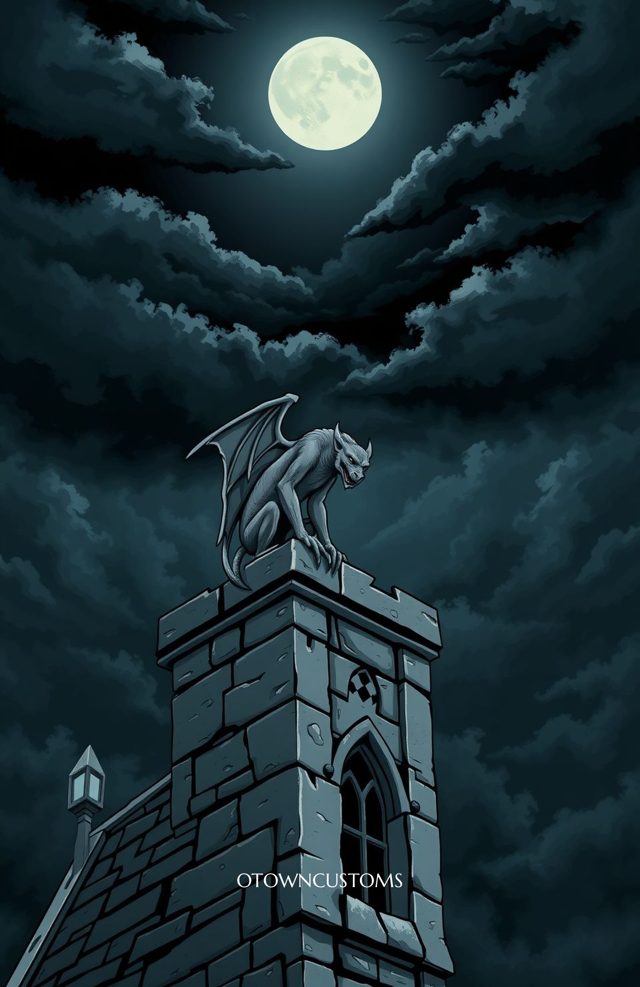 Gothic Gargoyle Rooftop Moody