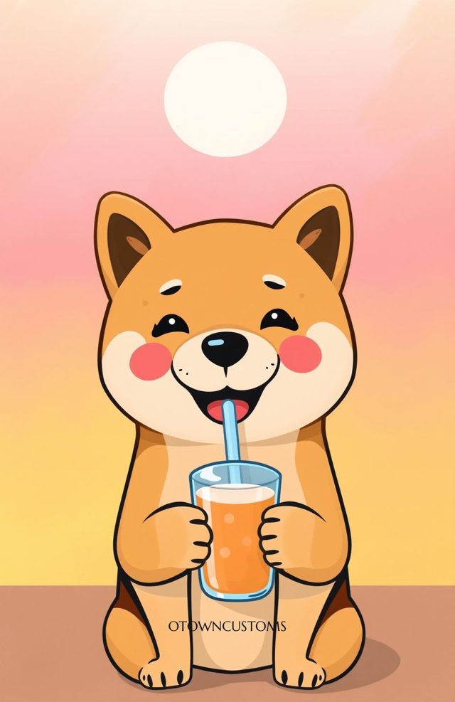 Cute Shiba Inu Bubble Tea Cartoon