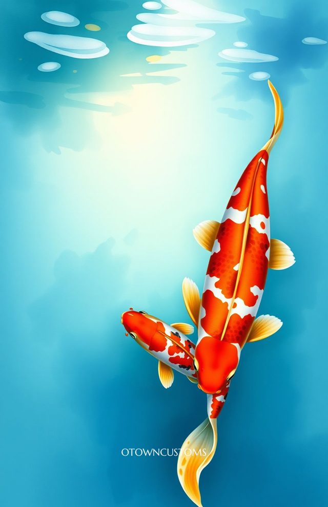 Vibrant Watercolor Koi Pond Tranquility