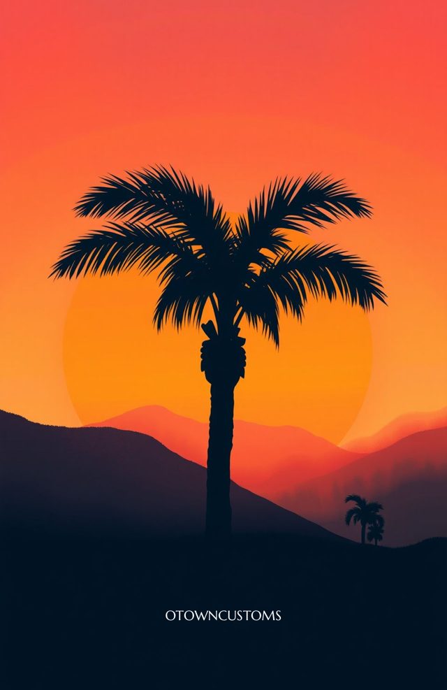 Retro Sunset Palm Silhouette
