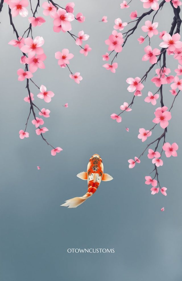 Cherry Blossom Koi Japanese Floral