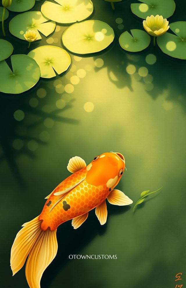 Painterly Golden Koi Pond Reflections