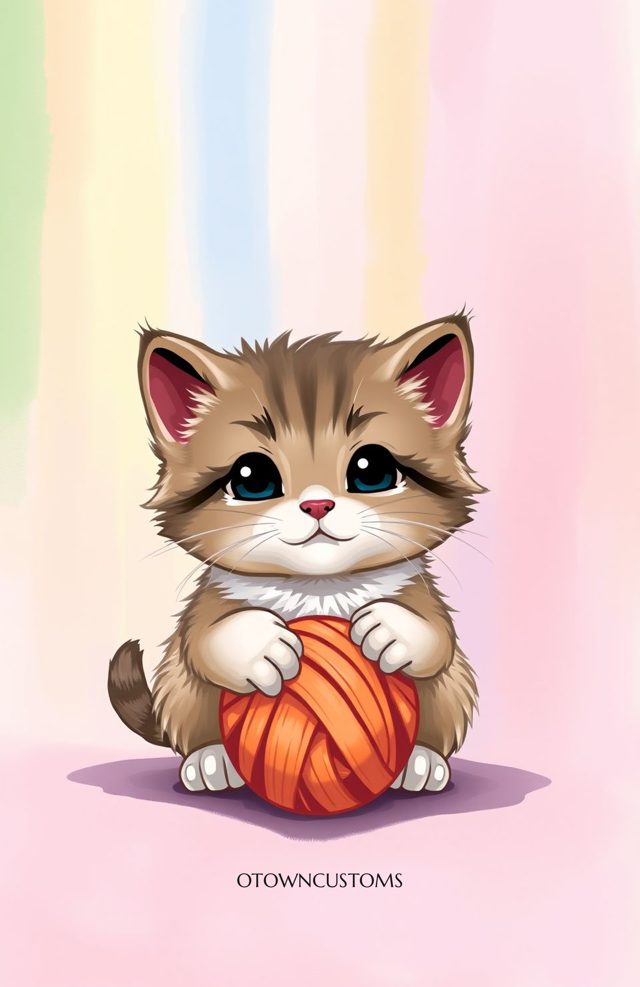 Cozy Kitten Yarn Ball Watercolor