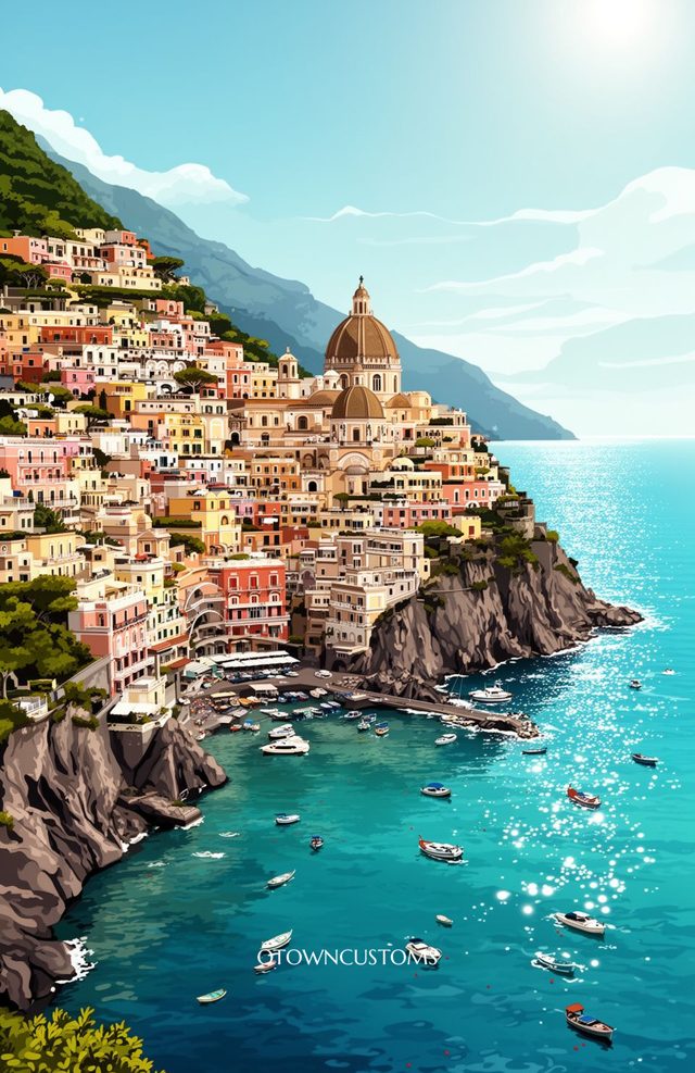 Positano Cliffside Stylized Coastal