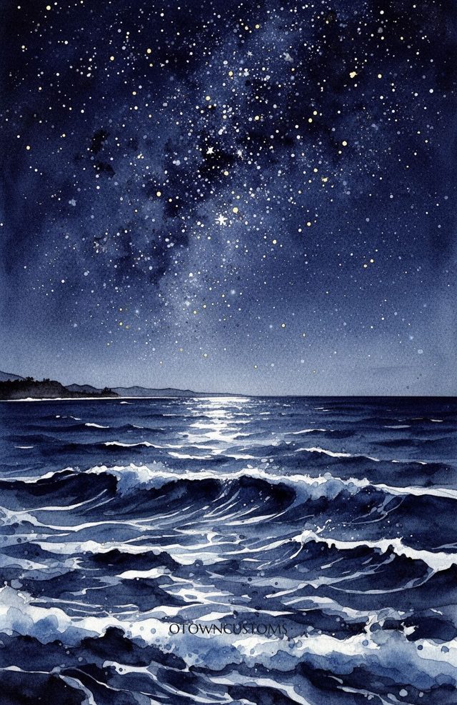 Celestial Tides Starry Watercolor