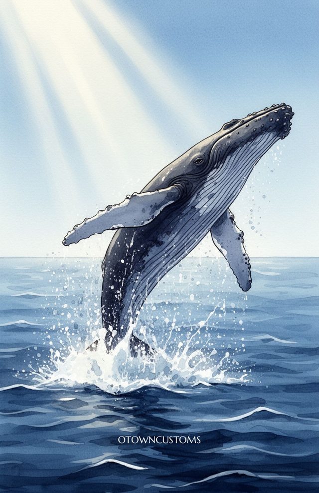 Majestic Breaching Watercolor Whale