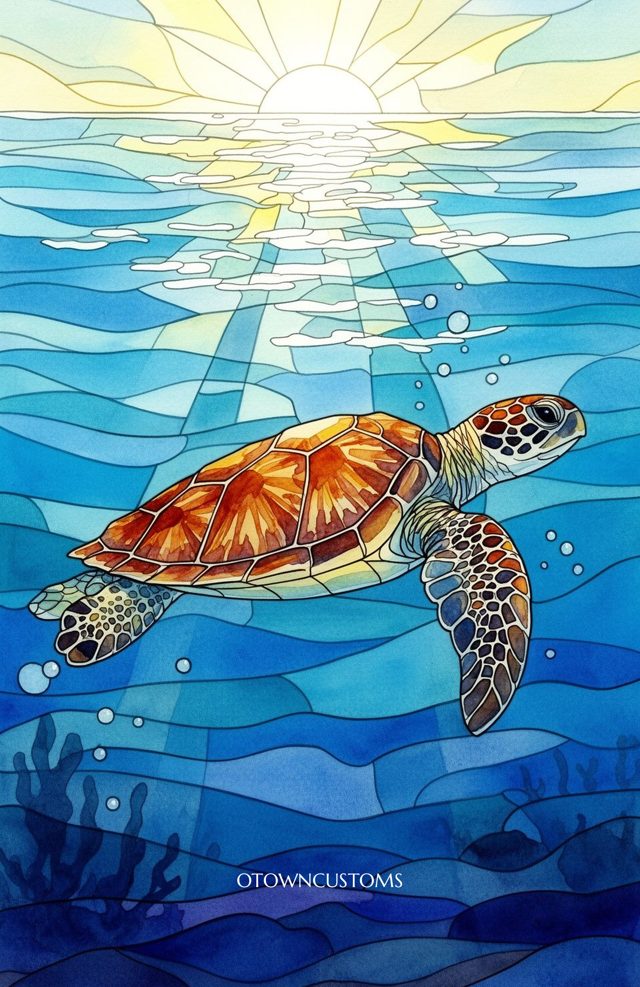 Stained Glass Watercolor Turtle