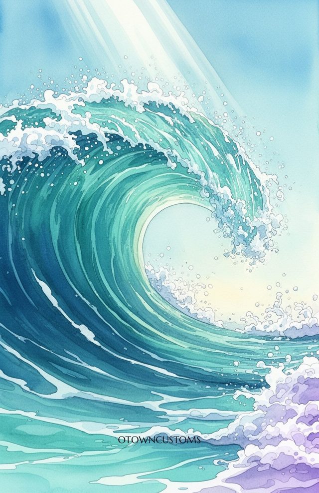 Turquoise Wave Watercolor Painting