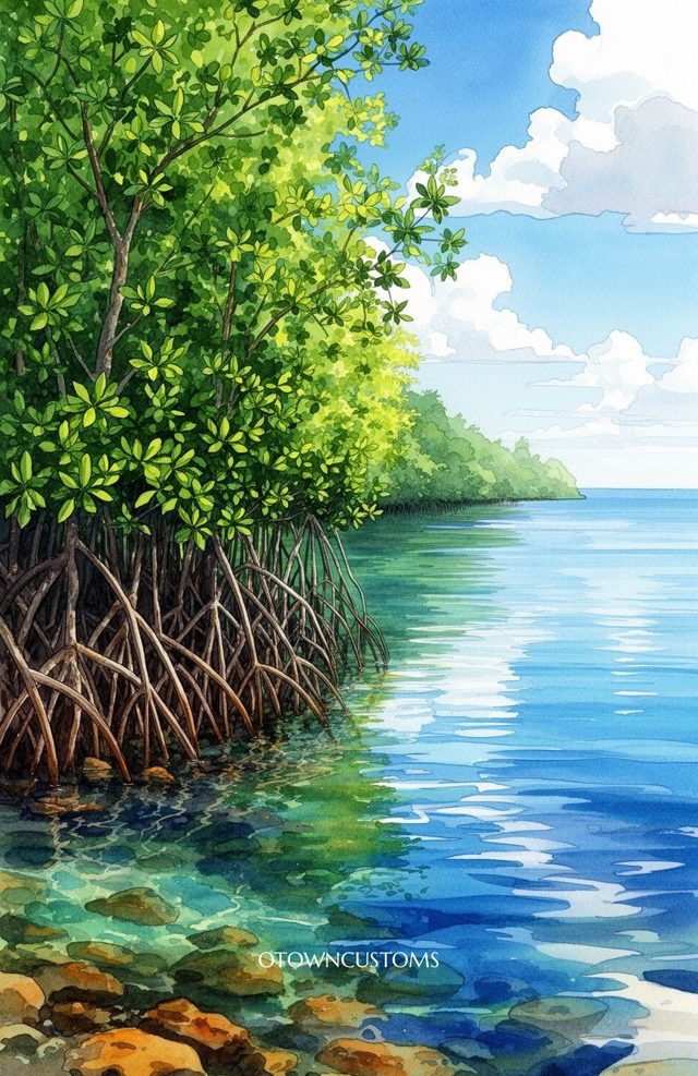 Watercolor Mangrove Seascape Nature