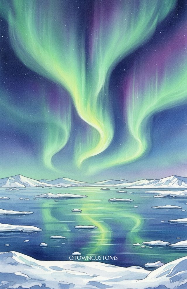 Watercolor Aurora Borealis Northern Lights