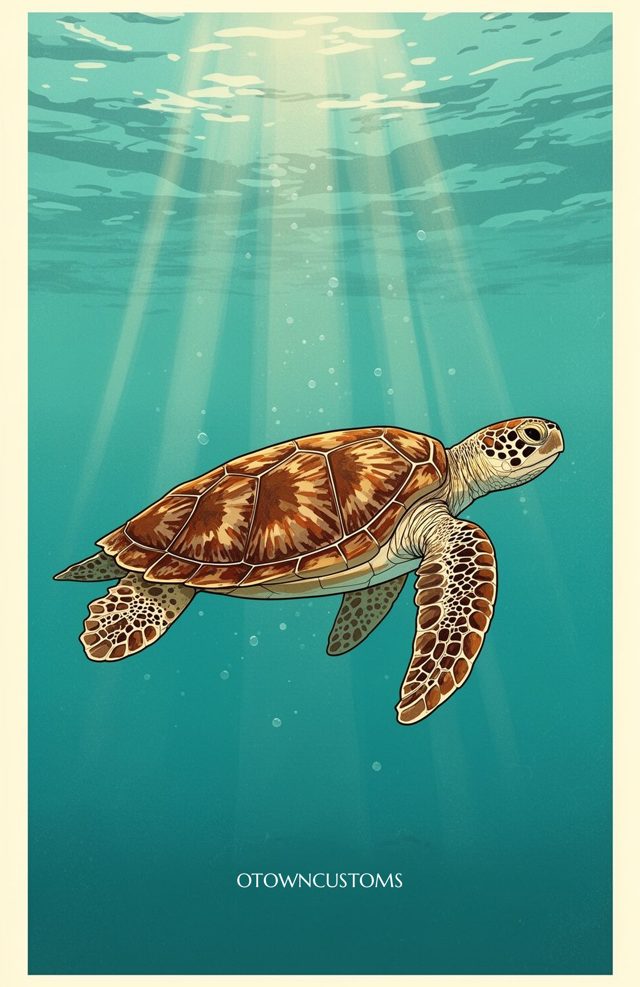 Underwater Illustration Serene Turtle
