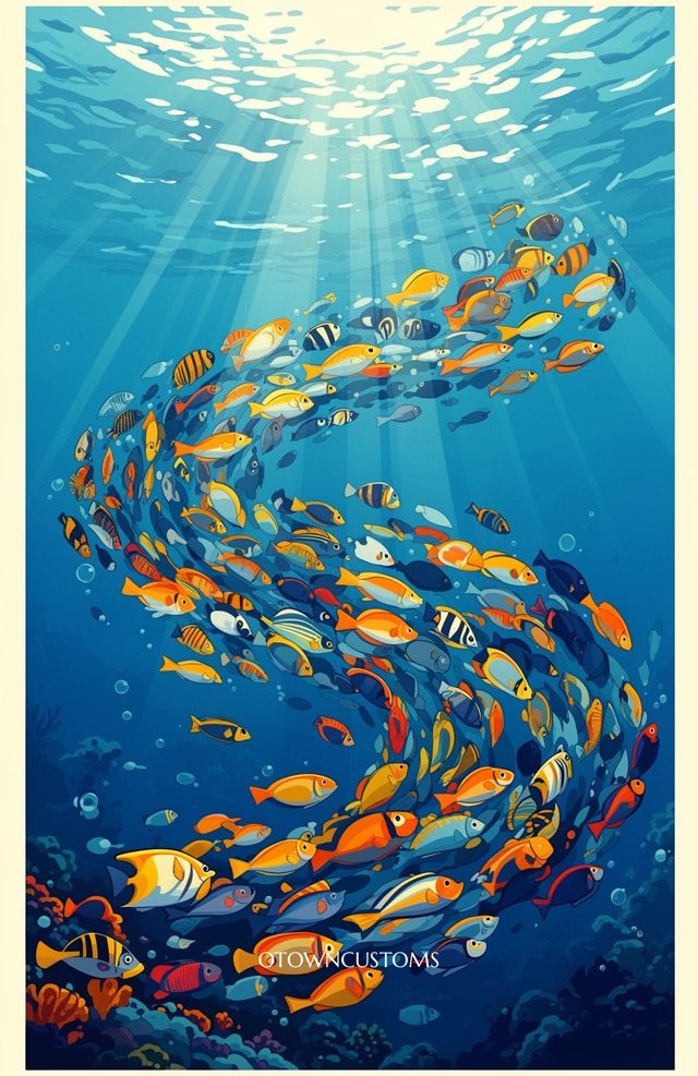 Stylized Aquatic Illustration Tropical