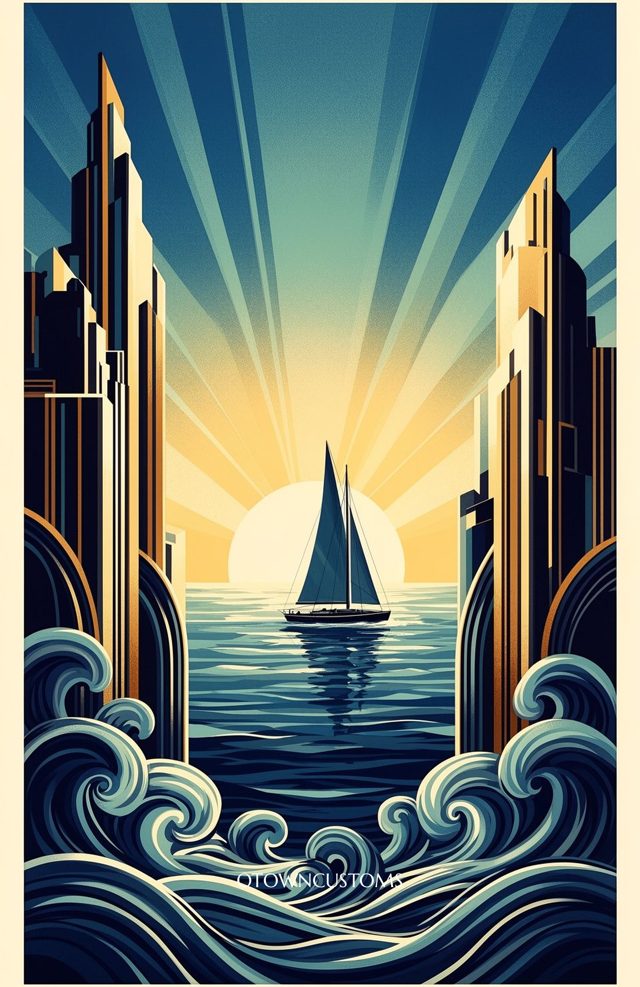 Art Deco Blue Cityscape Neptune