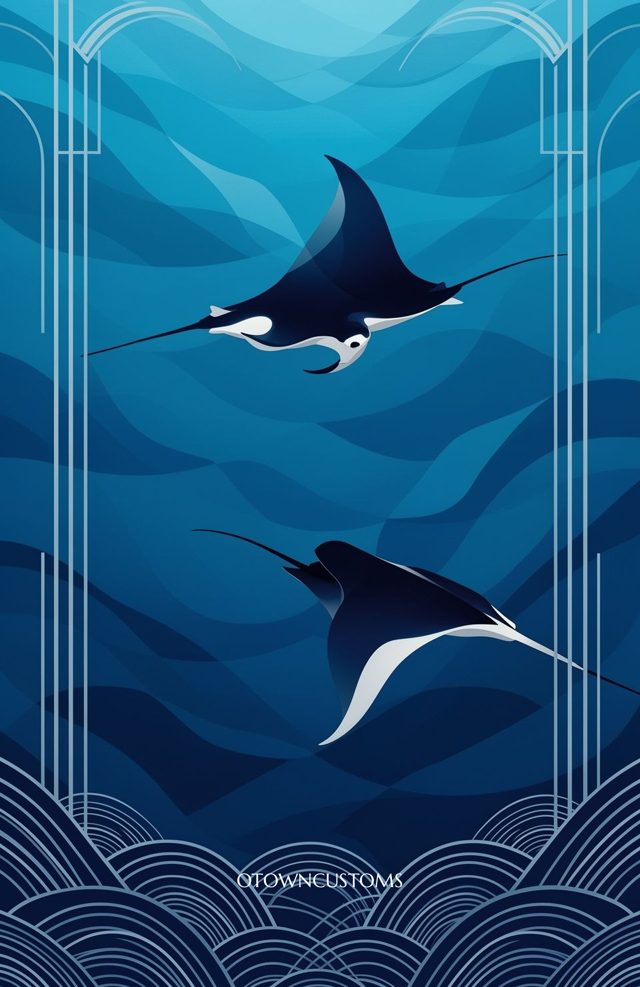 Art Deco Manta Rays Undersea