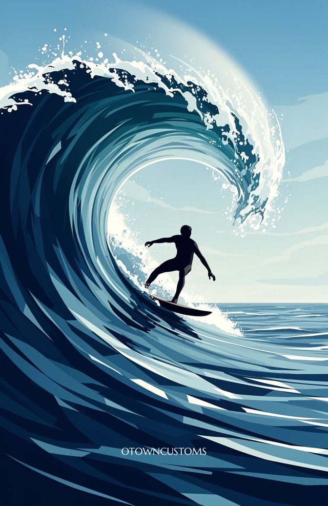 Surfer Wave Illustration Riding Deco Curl