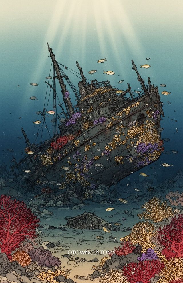 Underwater Shipwreck Illustration Ocean