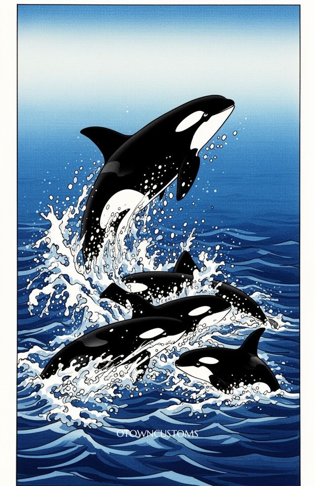 Japanese Ink Painting Orca Symphony
