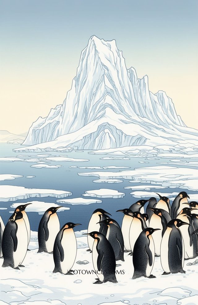 Ukiyo-E Penguins Nature