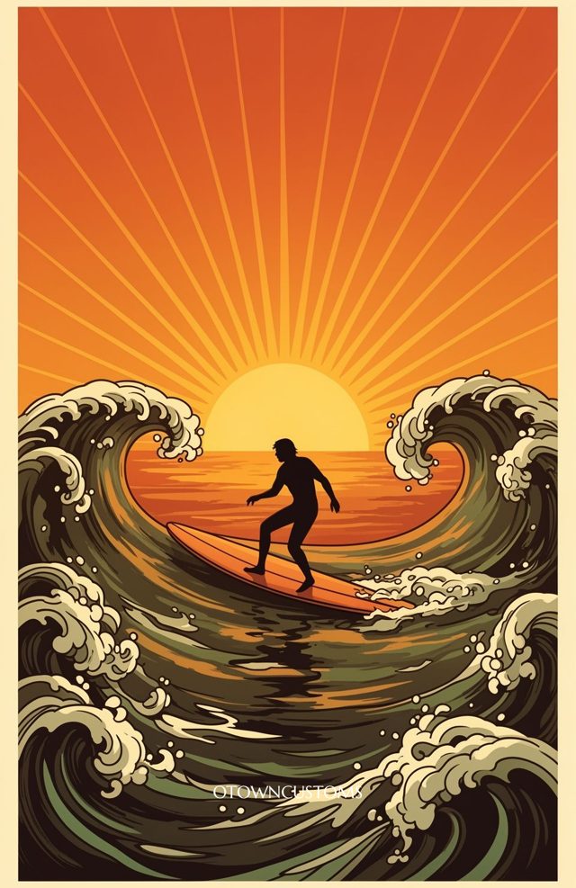 Retro Surf Wave Art