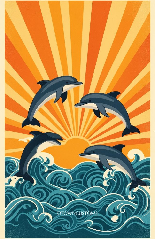 Retro Sea Life Dolphin Dance