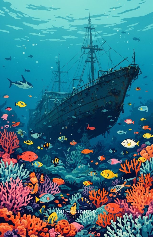 Vibrant Underwater Shipwreck Life