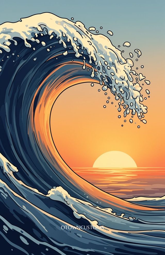 Stylized Wave Sunset Sunrise Breaker