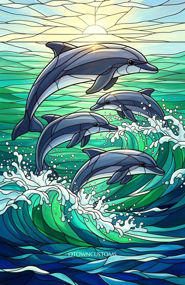 Stained Glass Dolphin Frolic