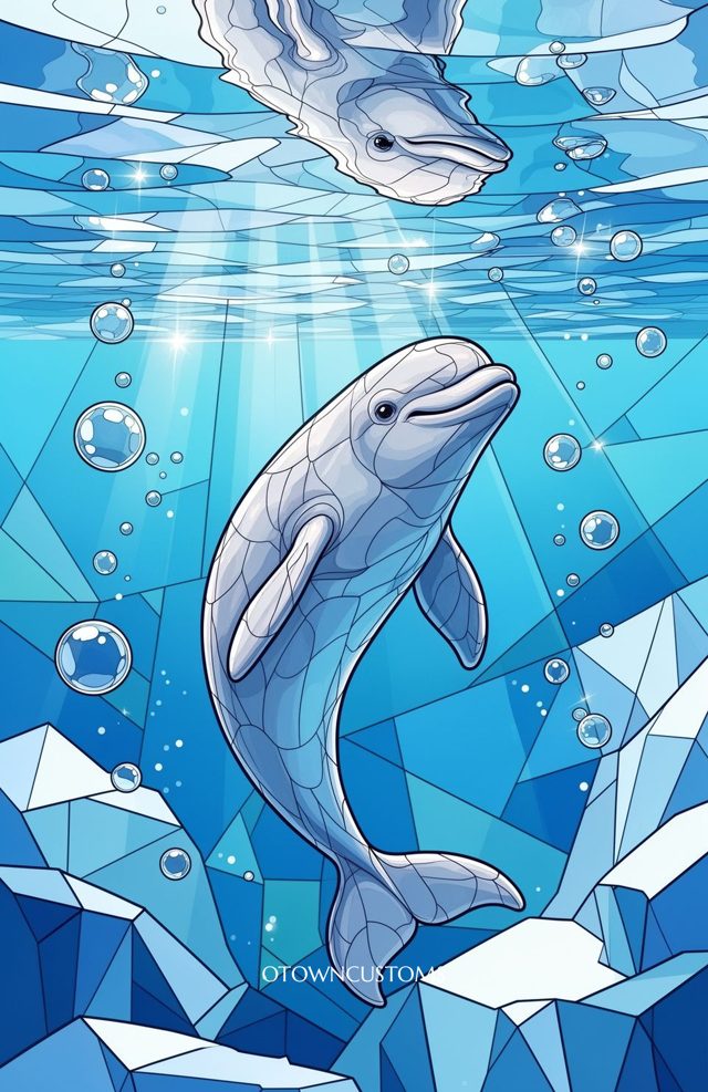 Stained Glass Arctic White Whale