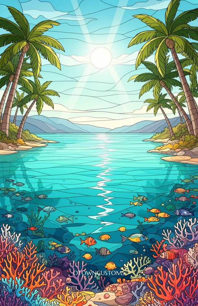 Stained Glass Tropical Lagoon
