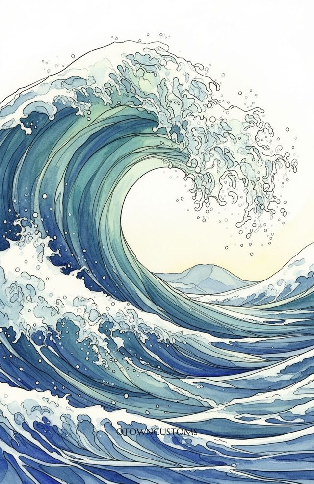Japanese Wave Art Fluid Cascade