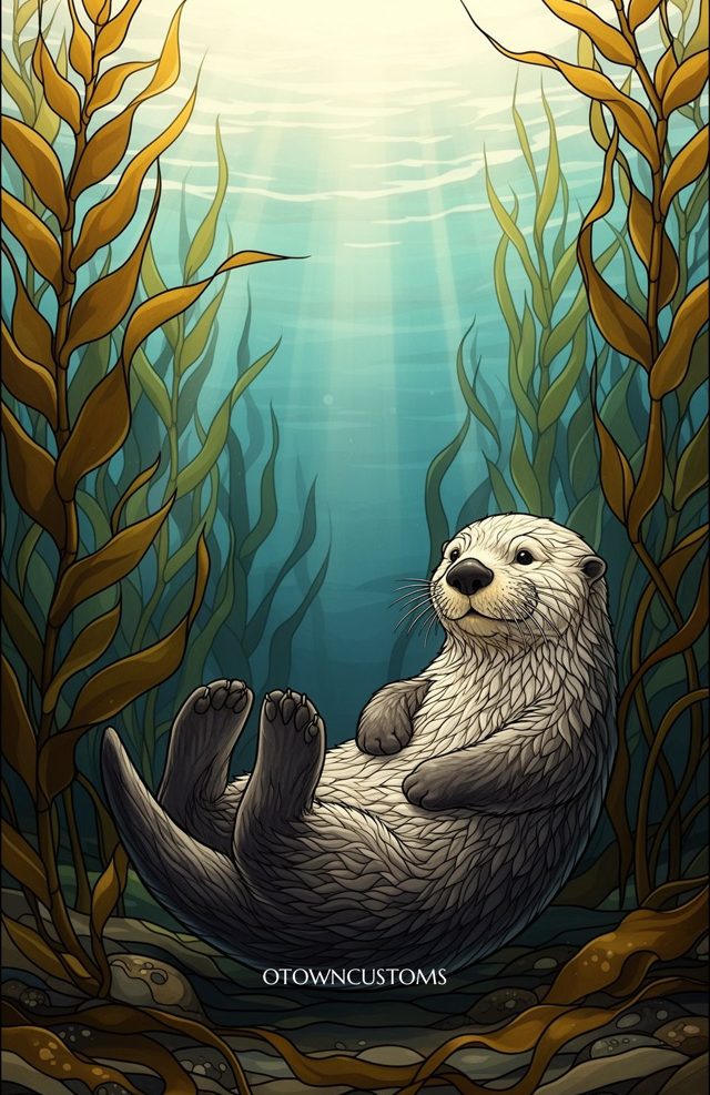 Underwater Otter Art Kelp Forest Nap