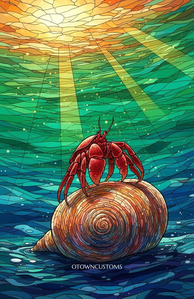 Stained Glass Mosaic Crimson Crustacean