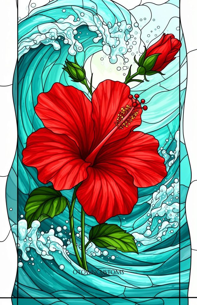 Stained Glass Scarlet Bloom Waves