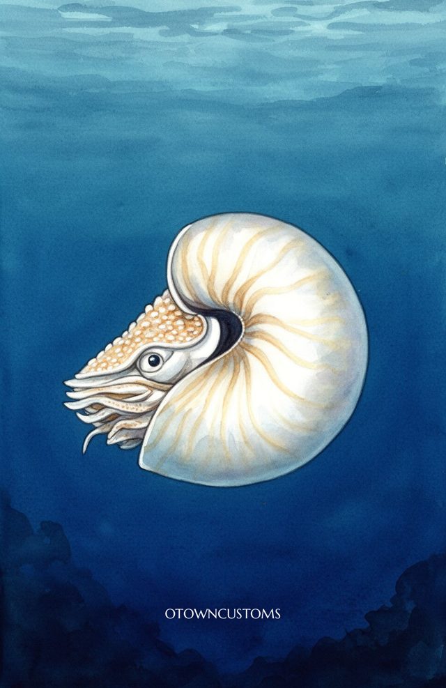 Watercolor Nautilus Shell Spiraling Depths