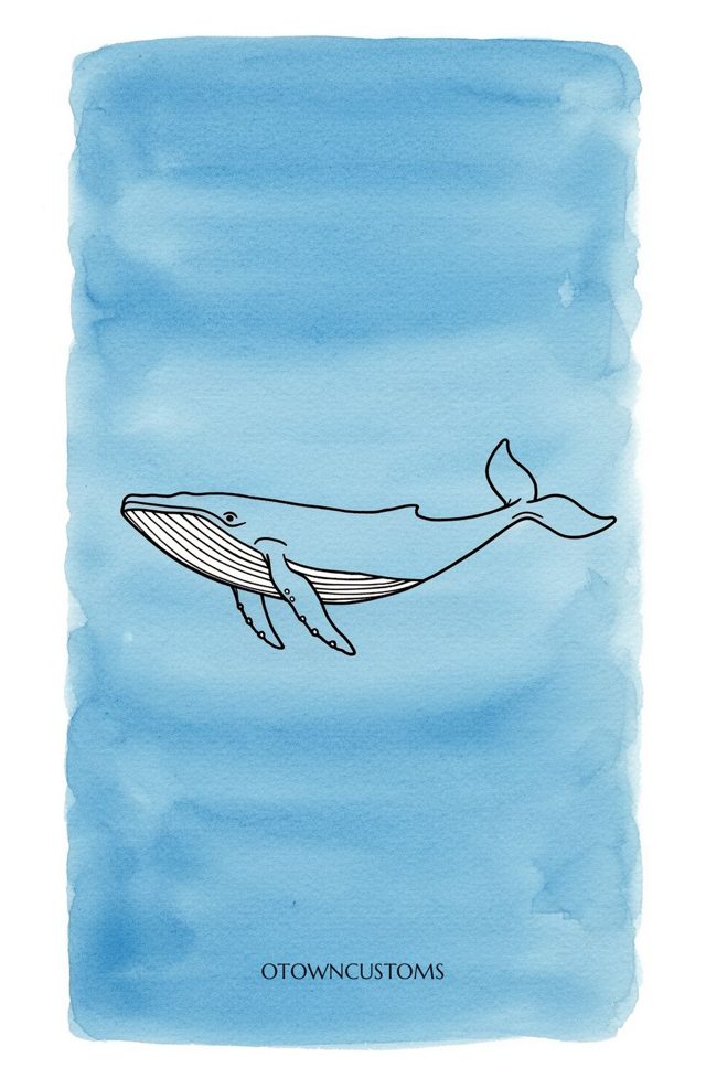 Hand-Drawn Watercolor Simple Whale Sea