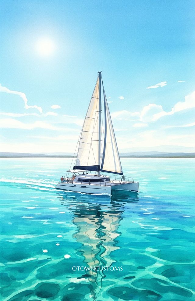Watercolor Sailboat Nature Landscape