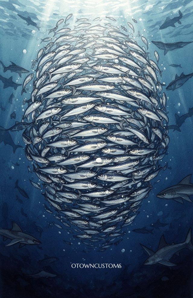 Watercolor Marine Life Sardine Swarm