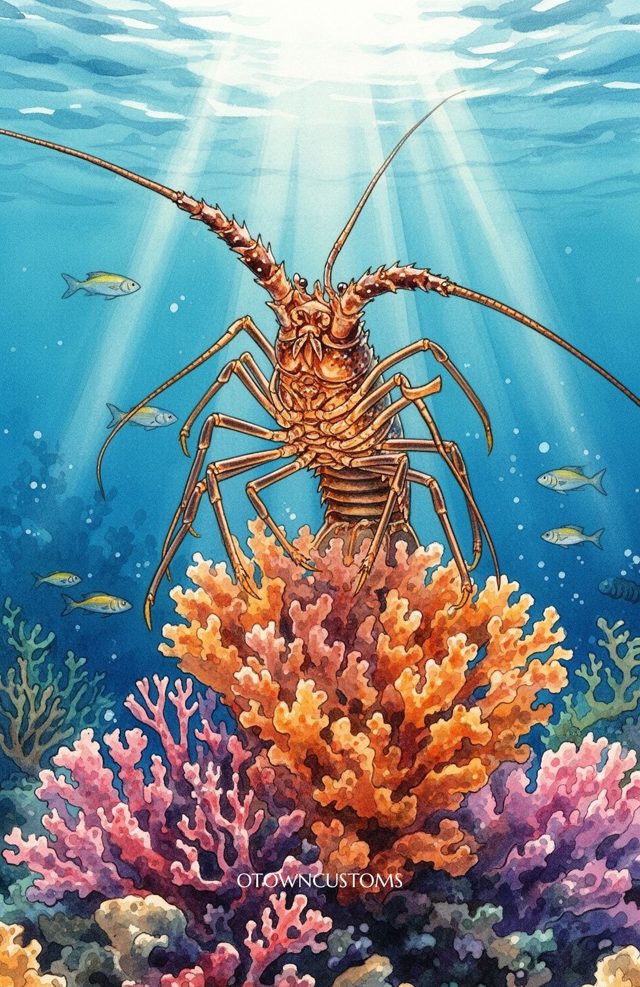 Watercolor Marine Life Reef Lobster