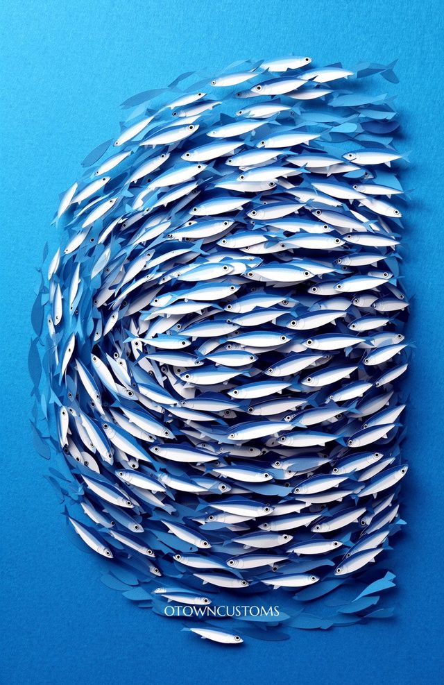 Paper Cut Sardine Silver Swirl