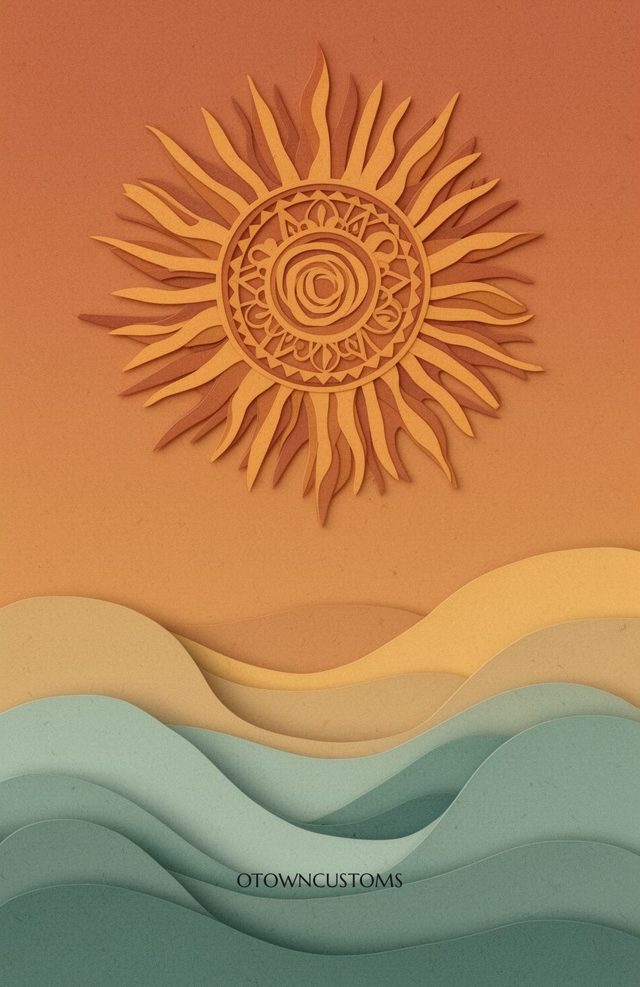 Paper Cut Abstract Bohemian Ocean Sunburst