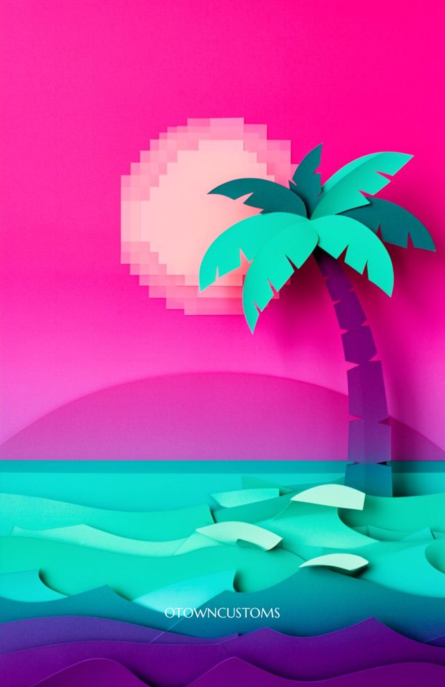 Papercraft Vaporwave Tropical Scene