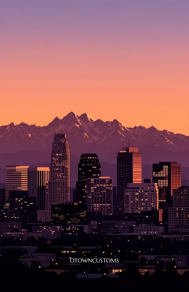 Pixel Art Colorado Denver Sunset Skyline