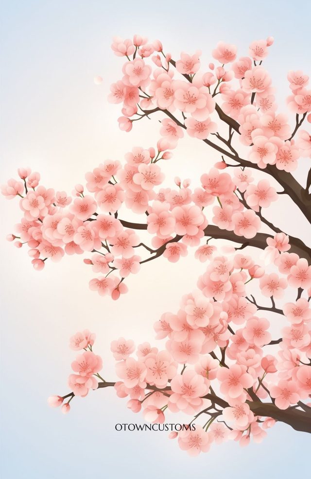 Watercolor Cherry Blossoms Peach Floral
