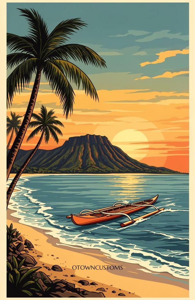 Retro Travel Poster Hawaii Island Paradise
