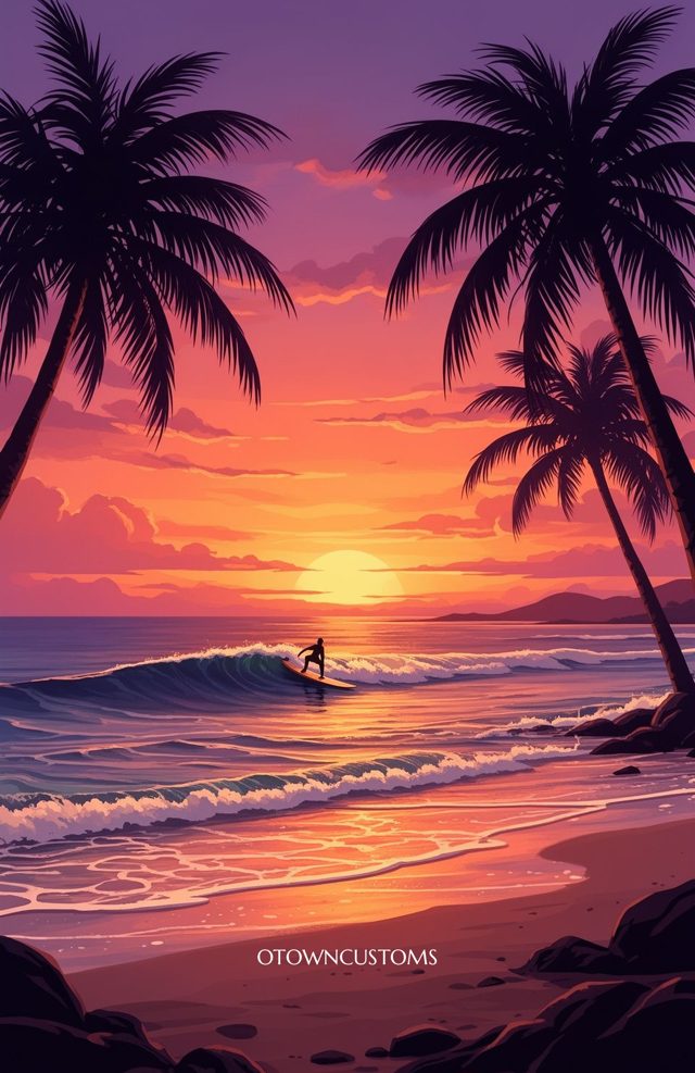 Sunset Surf Silhouette Hawaii