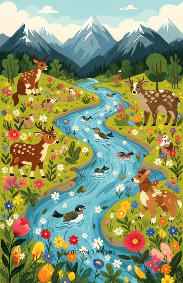 Flat Illustration Folk Art River
