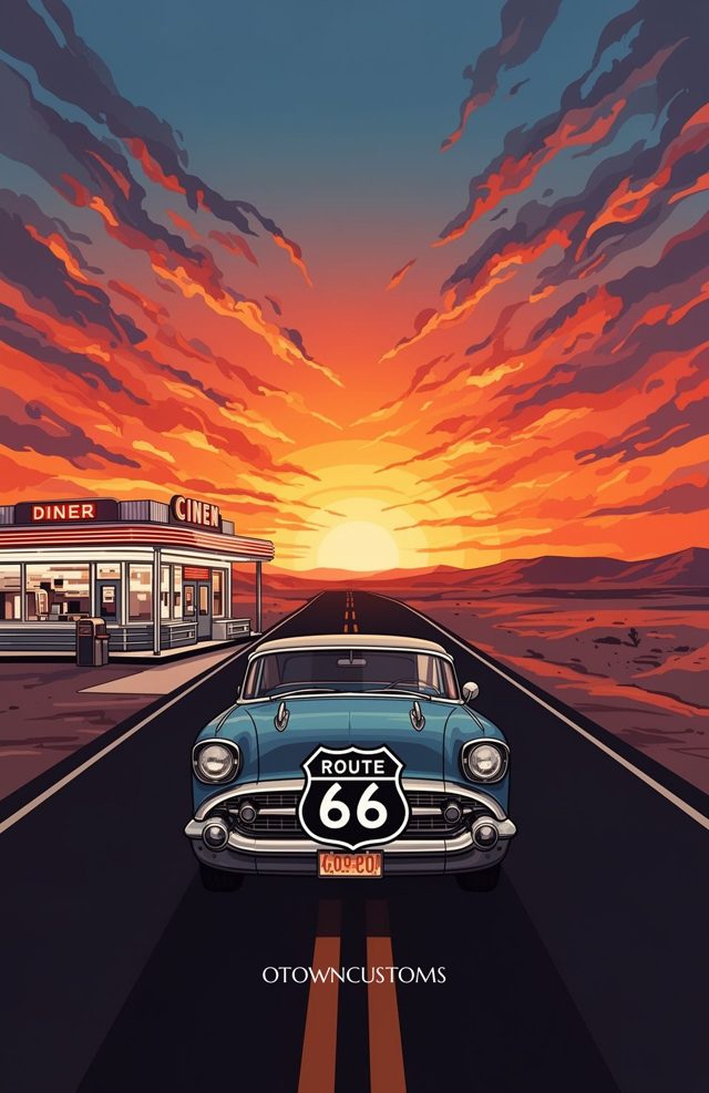 Classic Car Sunset Illinois Route 66