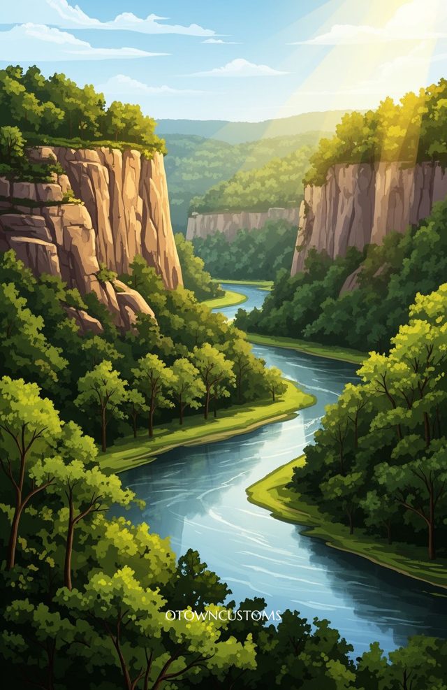 Vibrant Illustrative Landscape Ozark Riverways
