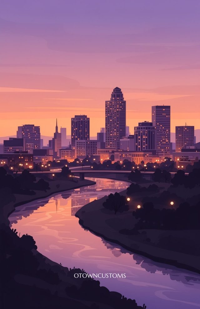 Flat Cityscape Illustration Fargo Twilight
