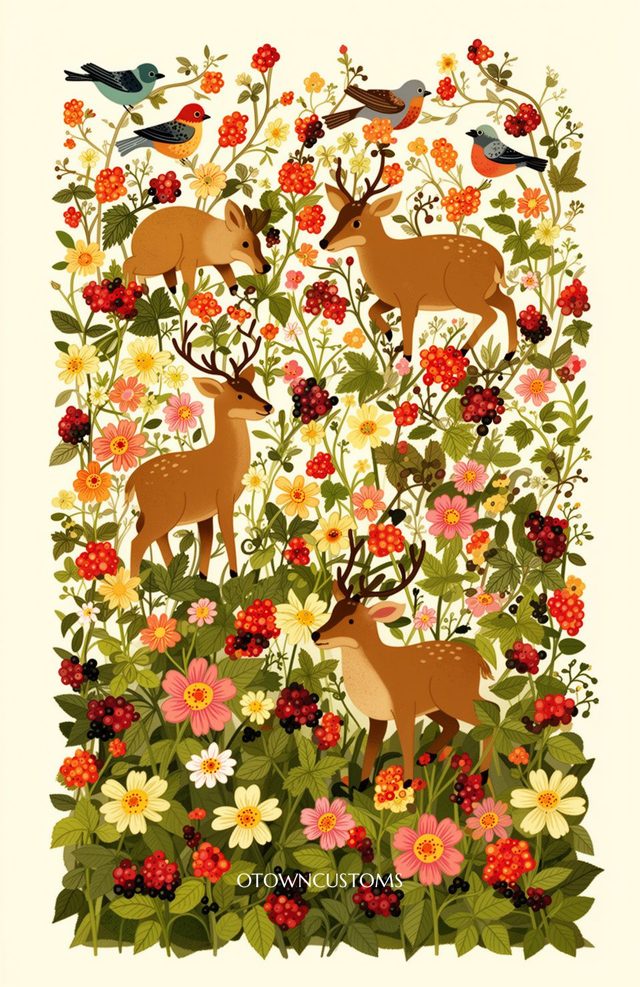 Whimsical Woodland Fauna Oregon Berry Patch